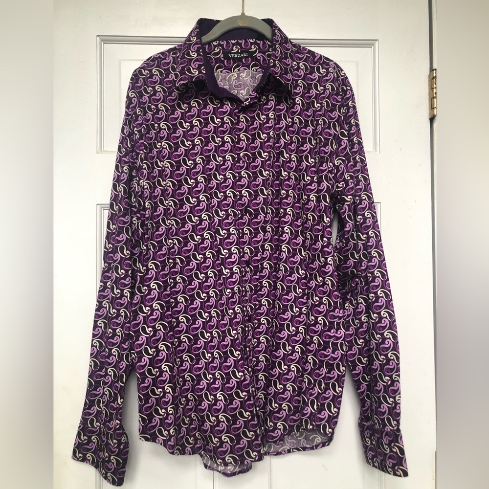 Men’s Verzari Purple and White Swirl Long Sleeve Shirt Size X-Large